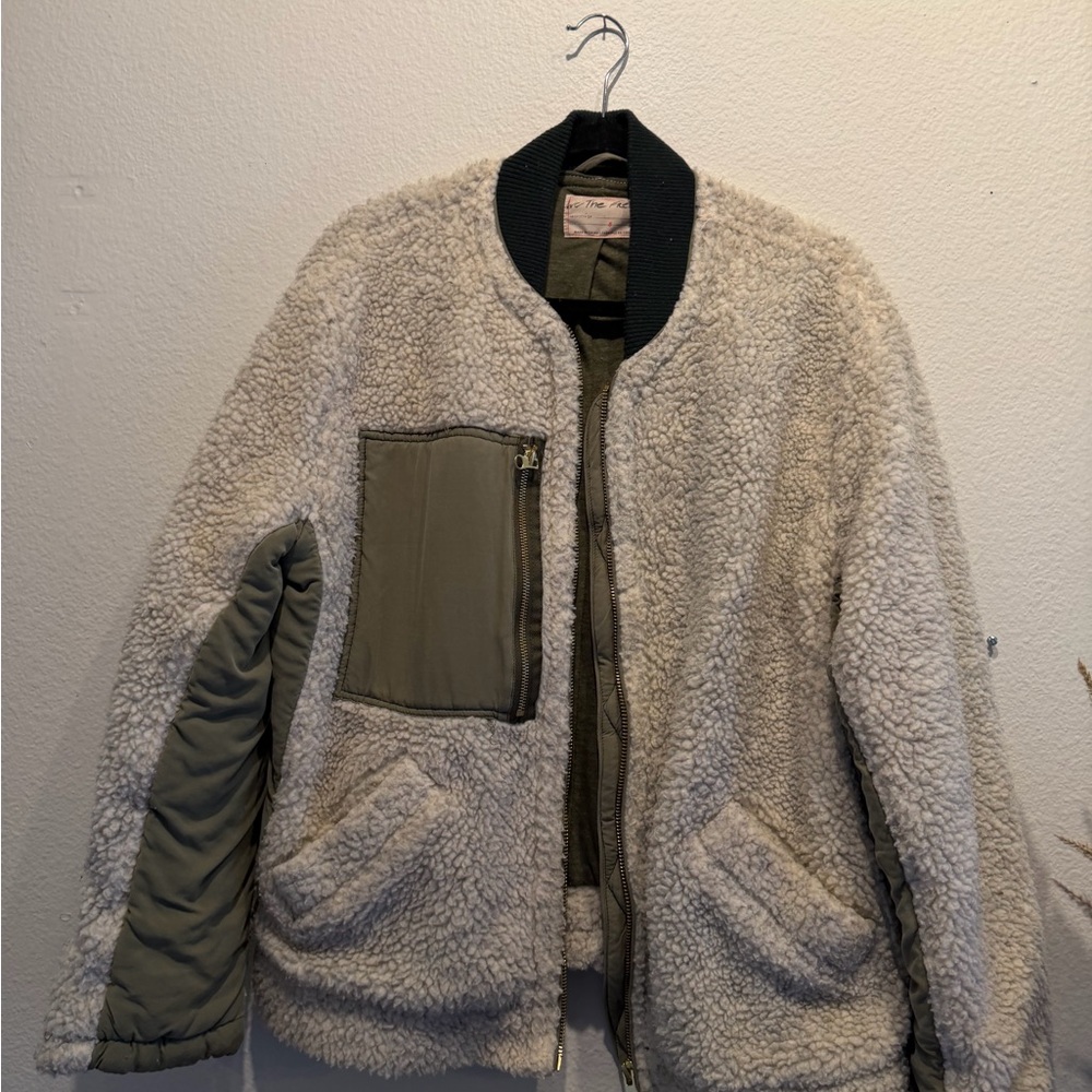 We The Free Cream and Olive Bomber Jacket